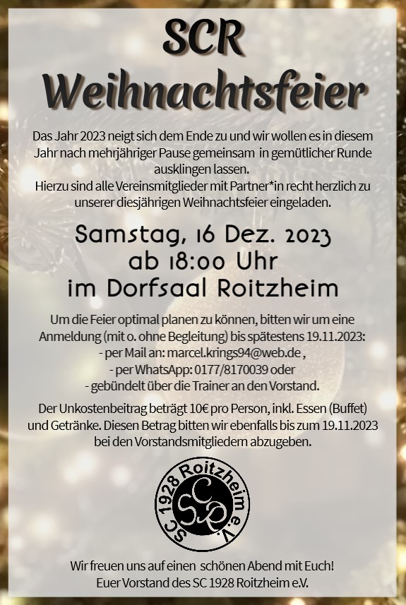 Einladung Weihnachtsfeier SC 1928 Roitzheim e.V.